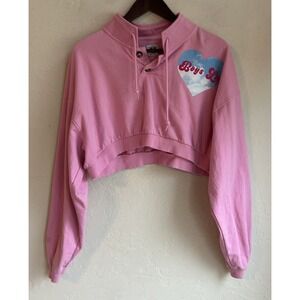 Boys Lie Pink Cropped Sweatshirt S M Head In the Clouds Henley Coquette Girly